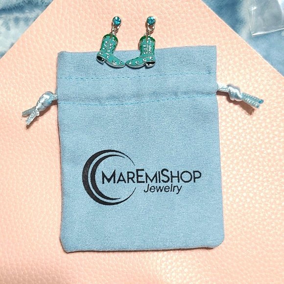 Turquoise Boot Earrings -Western Charm Meets Rhinestone Shine - Picture 9 of 9
